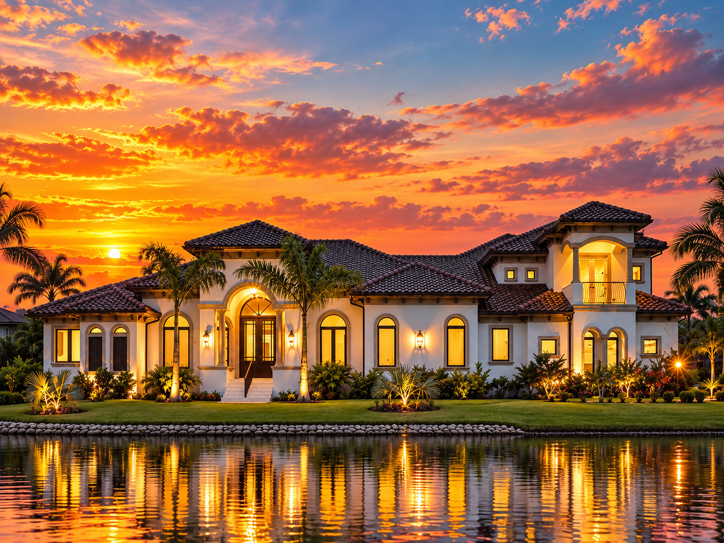 Luxury Florida home at sunset